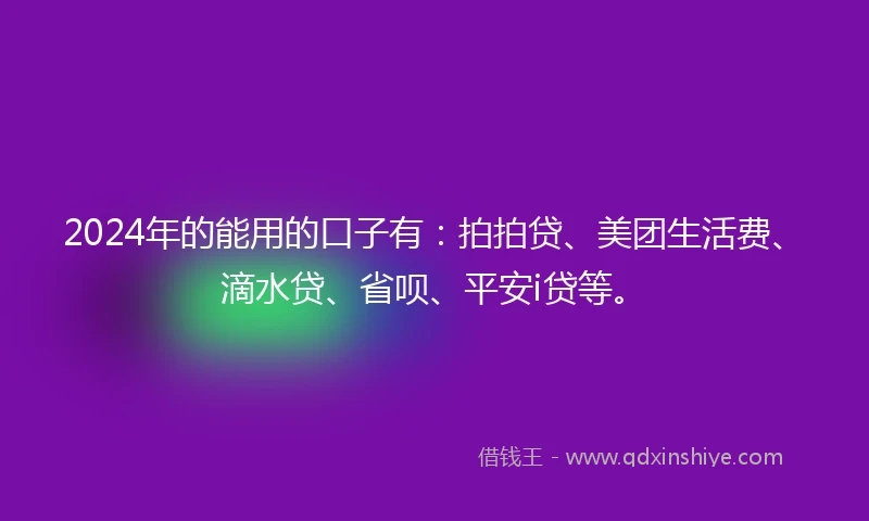 2024年的能用的口子有：拍拍贷、美团生活费、滴水贷、省呗、平安i贷等。