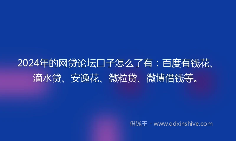 2024年的网贷论坛口子怎么了有：百度有钱花、滴水贷、安逸花、微粒贷、微博借钱等。