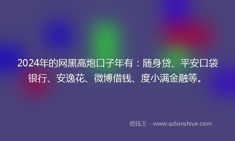 2024年的网黑高炮口子年有：随身贷、平安口袋银行、安逸花、微博借钱、度小满金融等。