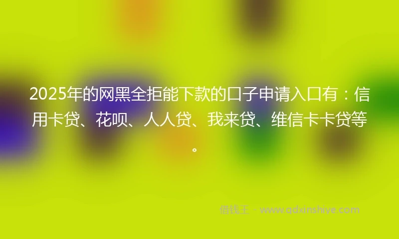 2025年的网黑全拒能下款的口子申请入口有：信用卡贷、花呗、人人贷、我来贷、维信卡卡贷等。