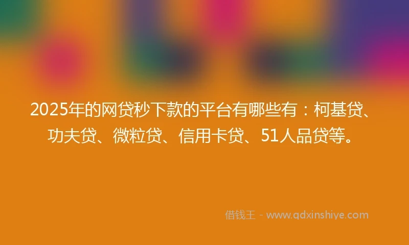 2025年的网贷秒下款的平台有哪些有：柯基贷、功夫贷、微粒贷、信用卡贷、51人品贷等。