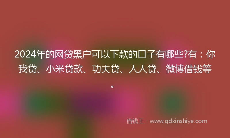 2024年的网贷黑户可以下款的口子有哪些?有：你我贷、小米贷款、功夫贷、人人贷、微博借钱等。