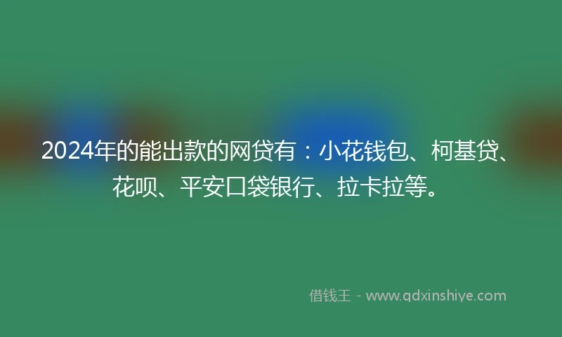 2024年的能出款的网贷有：小花钱包、柯基贷、花呗、平安口袋银行、拉卡拉等。