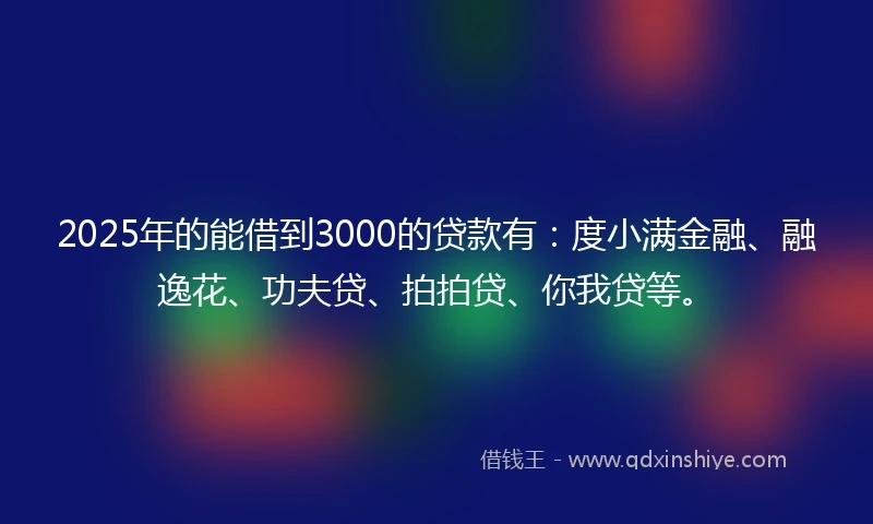 2025年的能借到3000的贷款有：度小满金融、融逸花、功夫贷、拍拍贷、你我贷等。