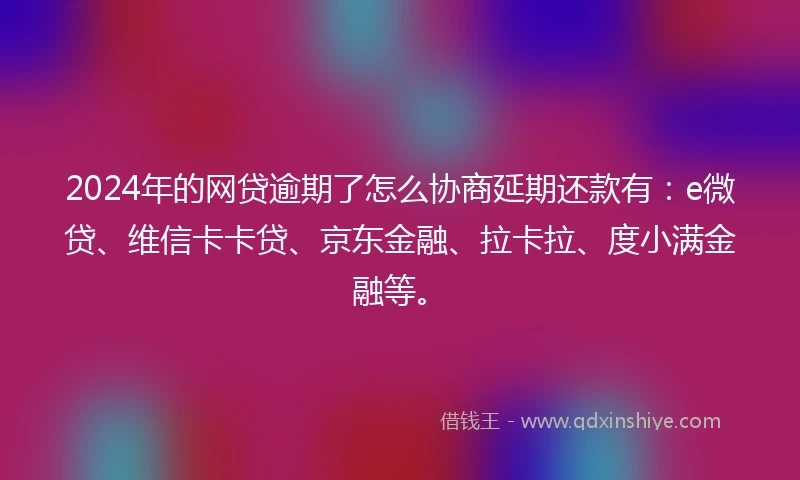 2024年的网贷逾期了怎么协商延期还款有：e微贷、维信卡卡贷、京东金融、拉卡拉、度小满金融等。