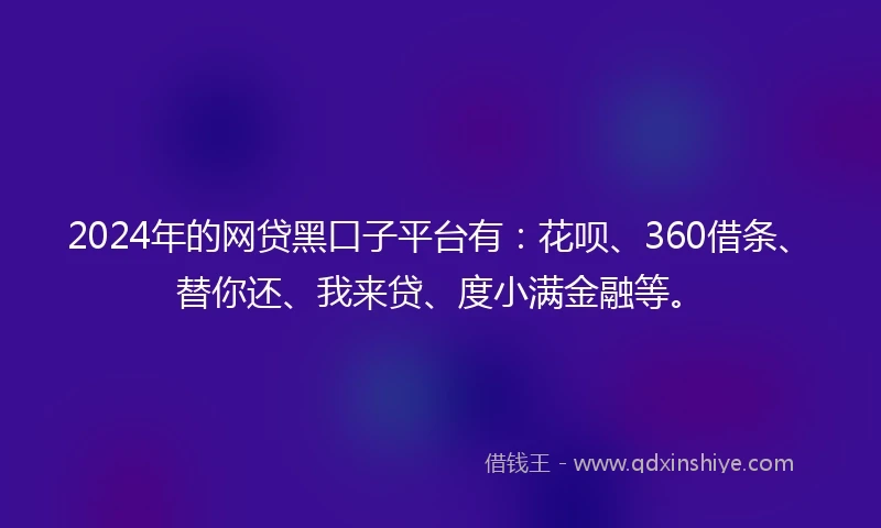 2024年的网贷黑口子平台有：花呗、360借条、替你还、我来贷、度小满金融等。