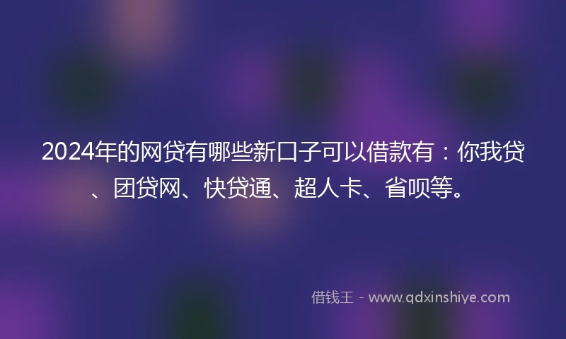 2024年的网贷有哪些新口子可以借款有：你我贷、团贷网、快贷通、超人卡、省呗等。