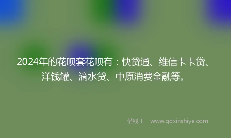 2024年的花呗套花呗有：快贷通、维信卡卡贷、洋钱罐、滴水贷、中原消费金融等。