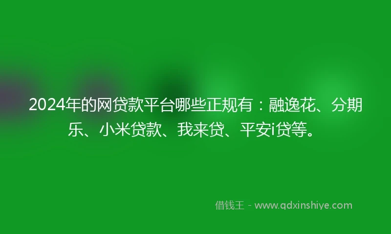2024年的网贷款平台哪些正规有：融逸花、分期乐、小米贷款、我来贷、平安i贷等。