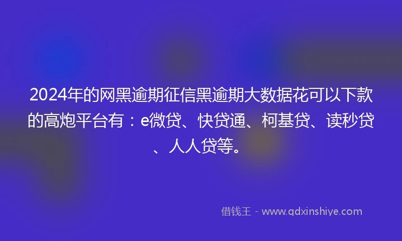 2024年的网黑逾期征信黑逾期大数据花可以下款的高炮平台有：e微贷、快贷通、柯基贷、读秒贷、人人贷等。