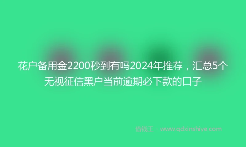 花户备用金2200秒到有吗2024年推荐，汇总5个无视征信黑户当前逾期必下款的口子