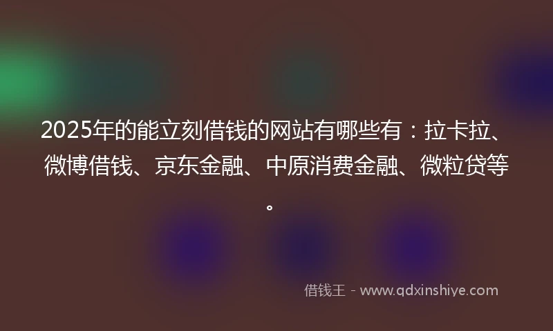 2025年的能立刻借钱的网站有哪些有：拉卡拉、微博借钱、京东金融、中原消费金融、微粒贷等。