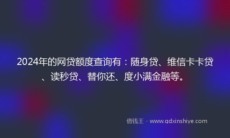 2024年的网贷额度查询有：随身贷、维信卡卡贷、读秒贷、替你还、度小满金融等。