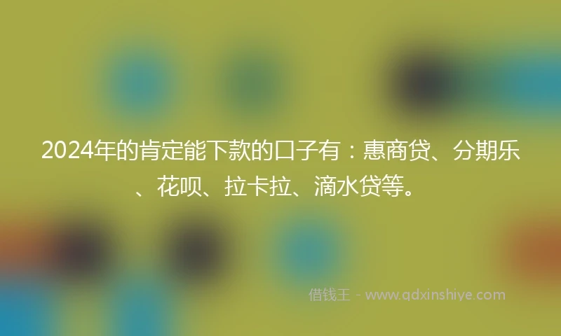 2024年的肯定能下款的口子有：惠商贷、分期乐、花呗、拉卡拉、滴水贷等。