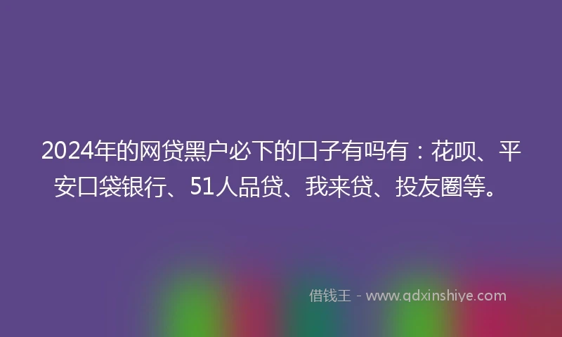 2024年的网贷黑户必下的口子有吗有：花呗、平安口袋银行、51人品贷、我来贷、投友圈等。