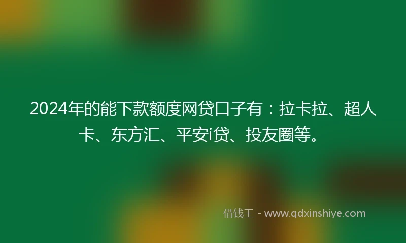 2024年的能下款额度网贷口子有：拉卡拉、超人卡、东方汇、平安i贷、投友圈等。