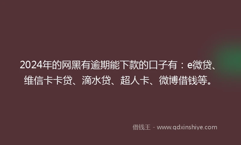 2024年的网黑有逾期能下款的口子有：e微贷、维信卡卡贷、滴水贷、超人卡、微博借钱等。