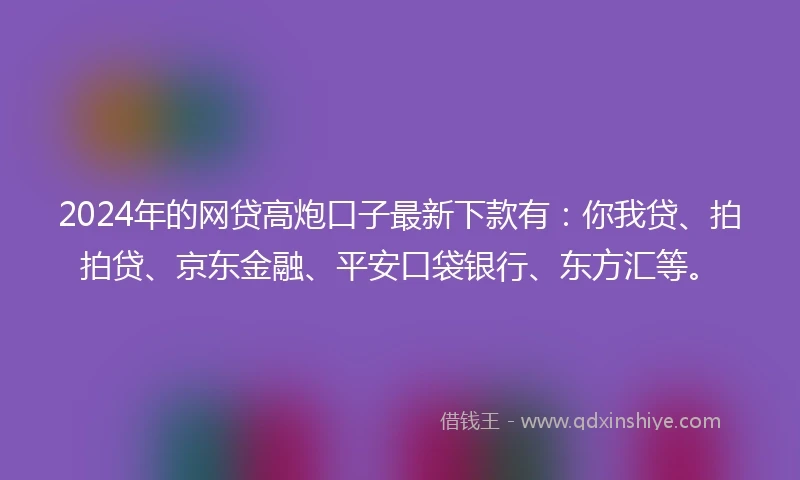 2024年的网贷高炮口子最新下款有：你我贷、拍拍贷、京东金融、平安口袋银行、东方汇等。
