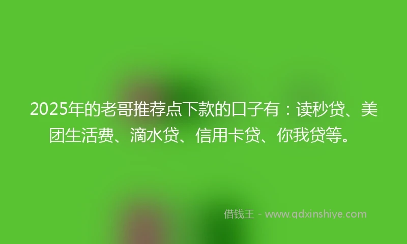 2025年的老哥推荐点下款的口子有：读秒贷、美团生活费、滴水贷、信用卡贷、你我贷等。