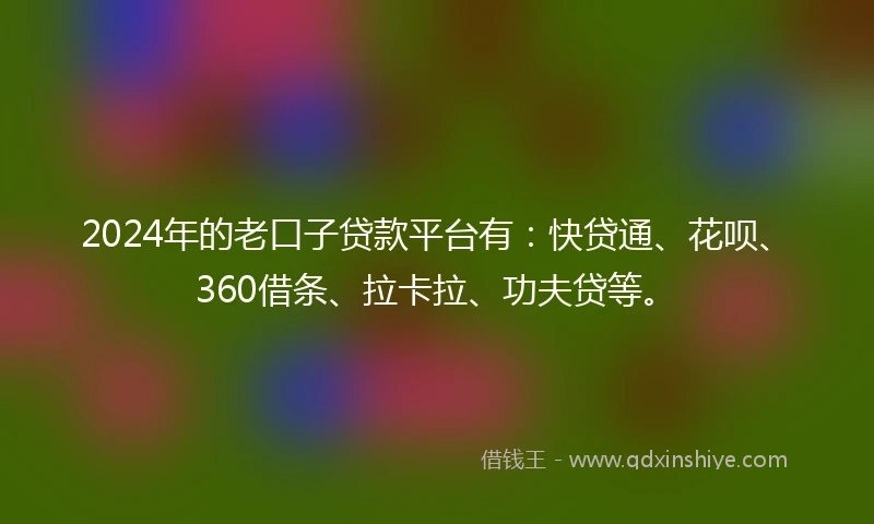 2024年的老口子贷款平台有：快贷通、花呗、360借条、拉卡拉、功夫贷等。