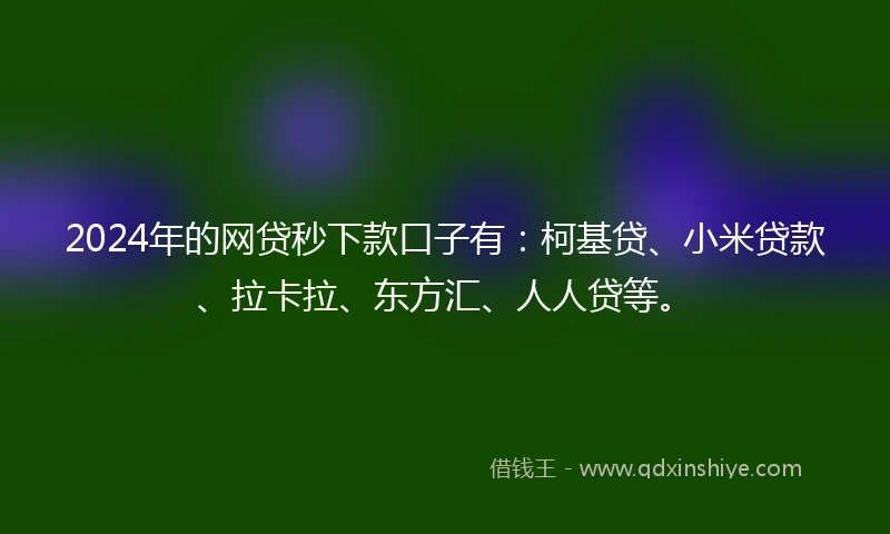 2024年的网贷秒下款口子有：柯基贷、小米贷款、拉卡拉、东方汇、人人贷等。