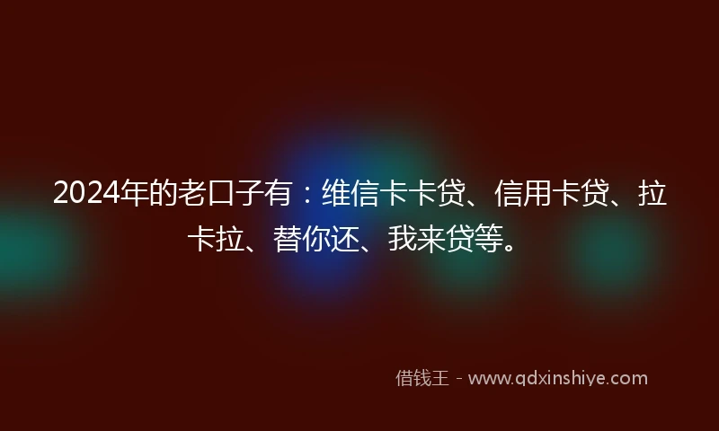 2024年的老口子有：维信卡卡贷、信用卡贷、拉卡拉、替你还、我来贷等。