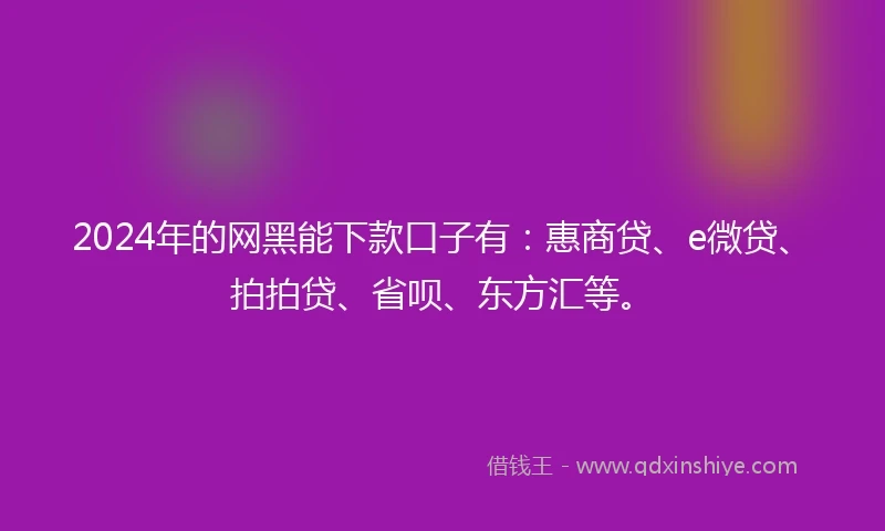 2024年的网黑能下款口子有：惠商贷、e微贷、拍拍贷、省呗、东方汇等。