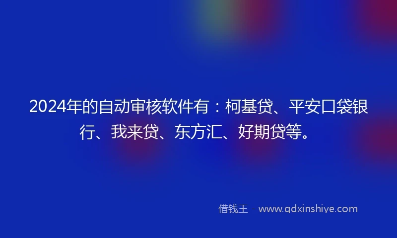 2024年的自动审核软件有:柯基贷、平安口袋银行、我来贷、东方汇、好期贷等。