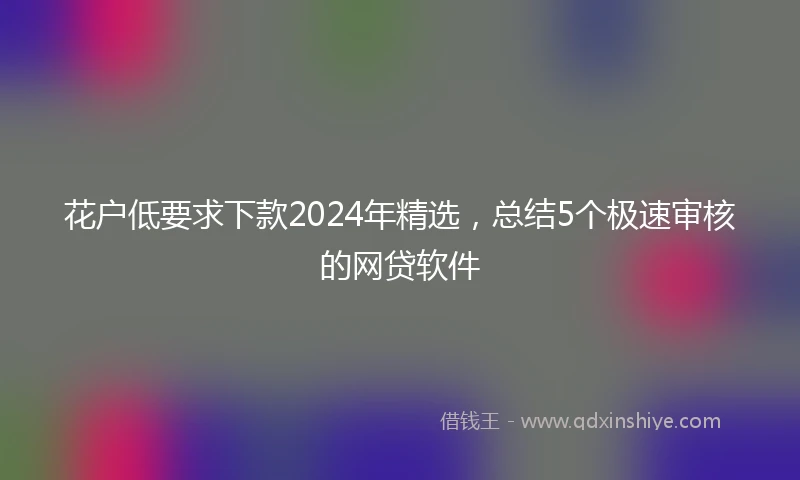 花户低要求下款2024年精选，总结5个极速审核的网贷软件