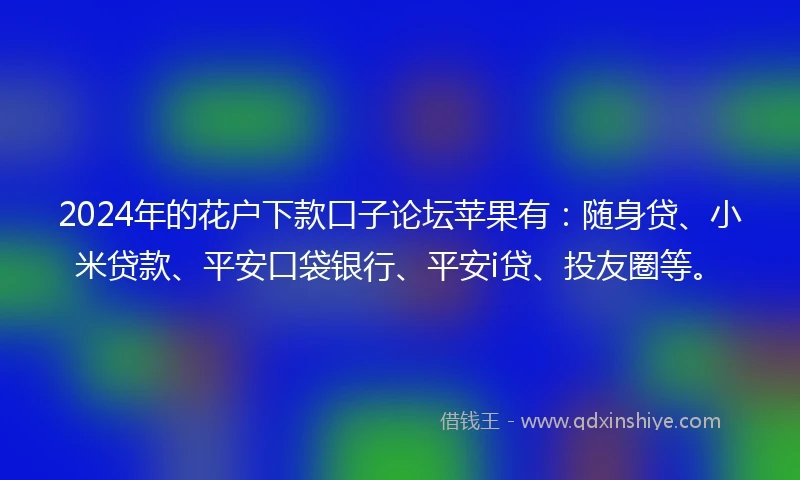 2024年的花户下款口子论坛苹果有：随身贷、小米贷款、平安口袋银行、平安i贷、投友圈等。