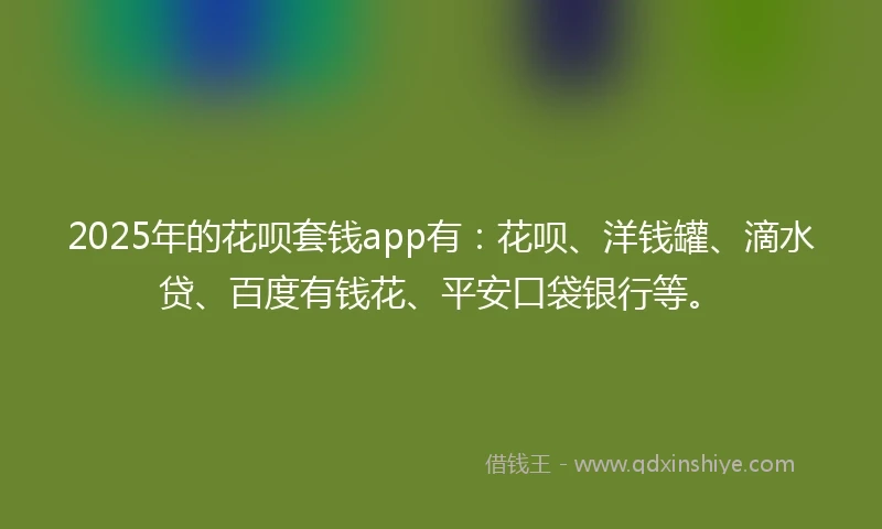 2025年的花呗套钱app有：花呗、洋钱罐、滴水贷、百度有钱花、平安口袋银行等。