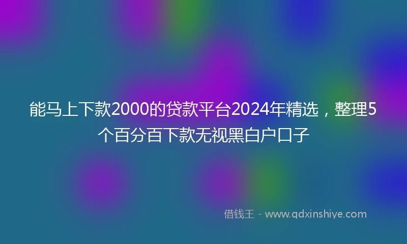 能马上下款2000的贷款平台2024年精选，整理5个百分百下款无视黑白户口子