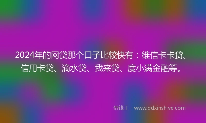 2024年的网贷那个口子比较快有：维信卡卡贷、信用卡贷、滴水贷、我来贷、度小满金融等。