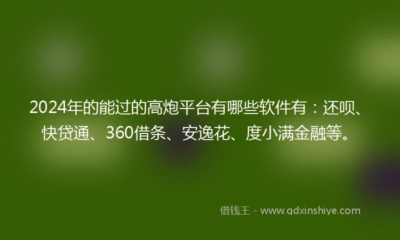 2024年的能过的高炮平台有哪些软件有：还呗、快贷通、360借条、安逸花、度小满金融等。