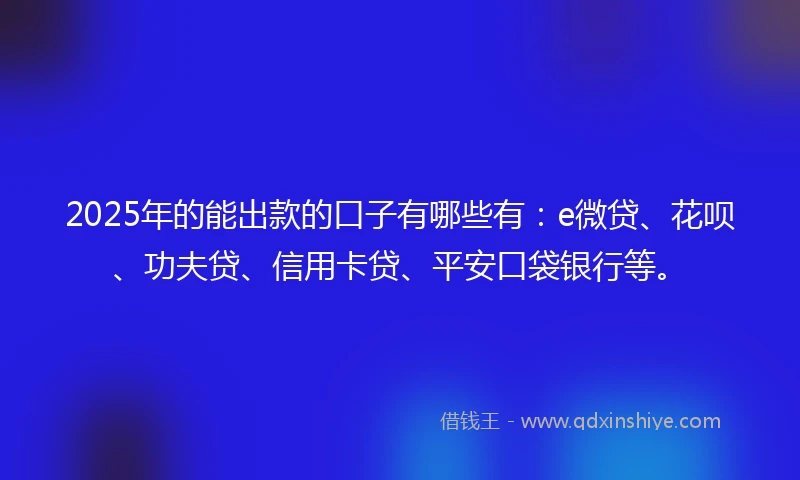 2025年的能出款的口子有哪些有：e微贷、花呗、功夫贷、信用卡贷、平安口袋银行等。