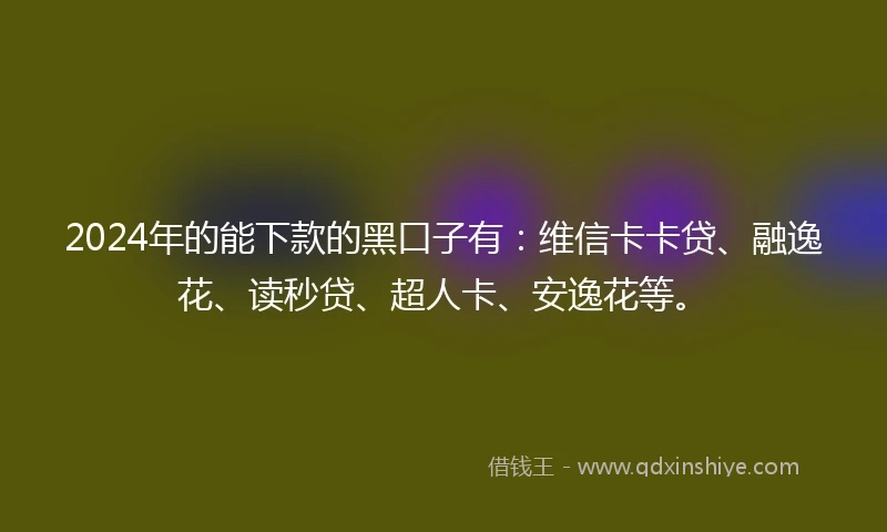 2024年的能下款的黑口子有：维信卡卡贷、融逸花、读秒贷、超人卡、安逸花等。