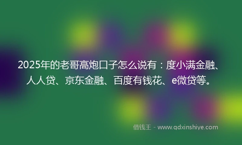 2025年的老哥高炮口子怎么说有：度小满金融、人人贷、京东金融、百度有钱花、e微贷等。
