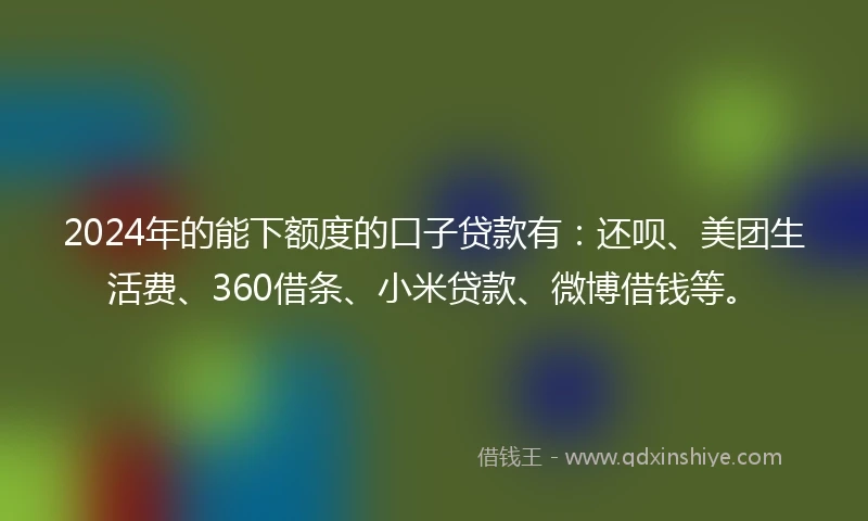 2024年的能下额度的口子贷款有：还呗、美团生活费、360借条、小米贷款、微博借钱等。