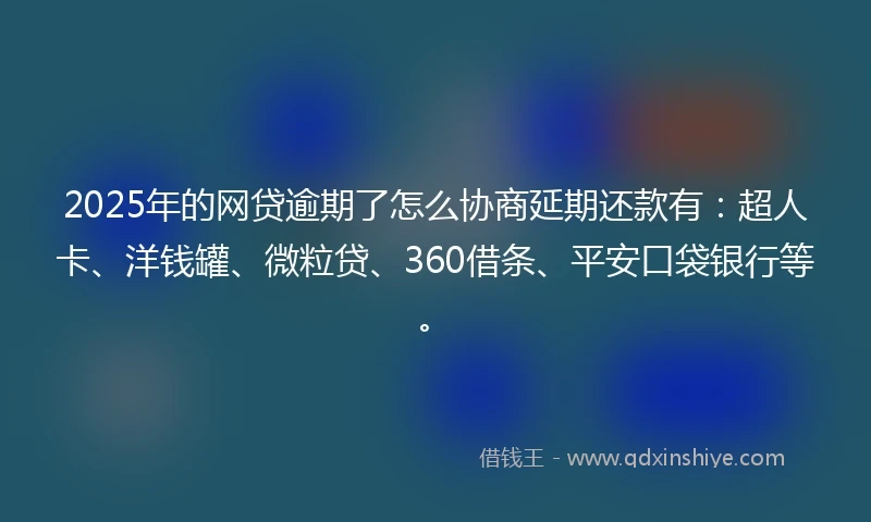 2025年的网贷逾期了怎么协商延期还款有：超人卡、洋钱罐、微粒贷、360借条、平安口袋银行等。