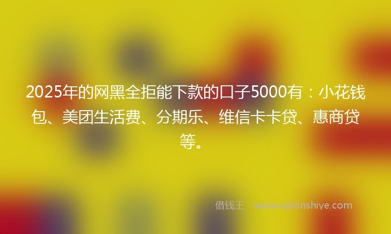2025年的网黑全拒能下款的口子5000有：小花钱包、美团生活费、分期乐、维信卡卡贷、惠商贷等。