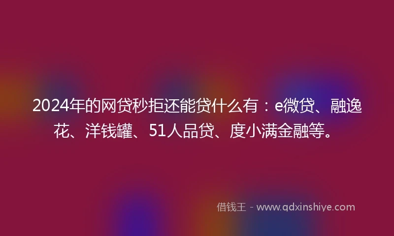 2024年的网贷秒拒还能贷什么有：e微贷、融逸花、洋钱罐、51人品贷、度小满金融等。
