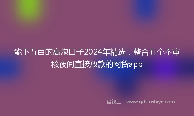 能下五百的高炮口子2024年精选，整合五个不审核夜间直接放款的网贷app