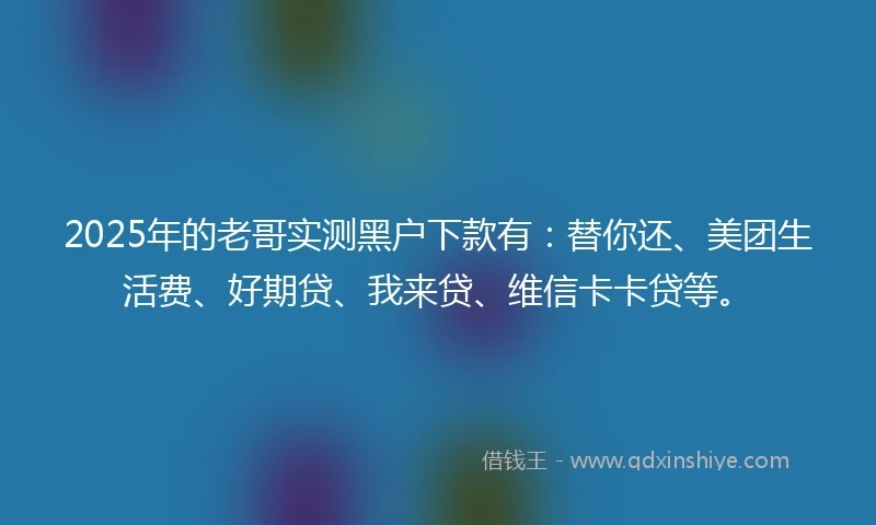 2025年的老哥实测黑户下款有：替你还、美团生活费、好期贷、我来贷、维信卡卡贷等。