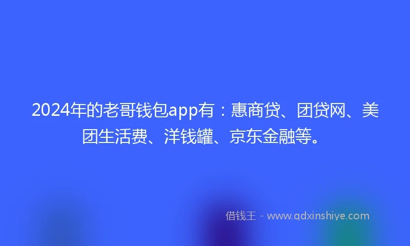 2024年的老哥钱包app有：惠商贷、团贷网、美团生活费、洋钱罐、京东金融等。