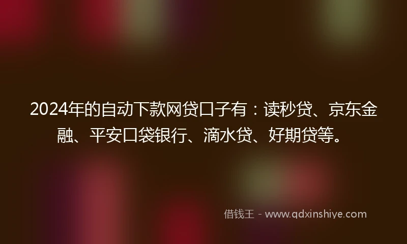 2024年的自动下款网贷口子有：读秒贷、京东金融、平安口袋银行、滴水贷、好期贷等。
