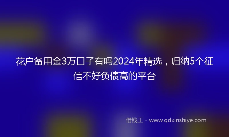 花户备用金3万口子有吗2024年精选，归纳5个征信不好负债高的平台
