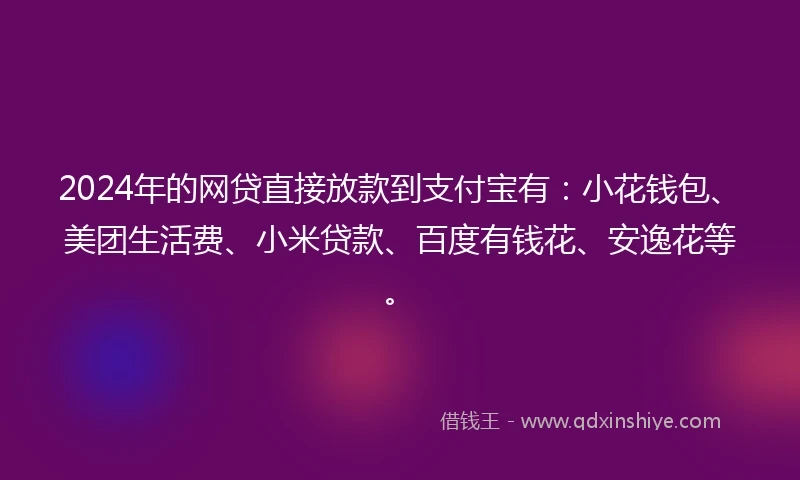 2024年的网贷直接放款到支付宝有：小花钱包、美团生活费、小米贷款、百度有钱花、安逸花等。