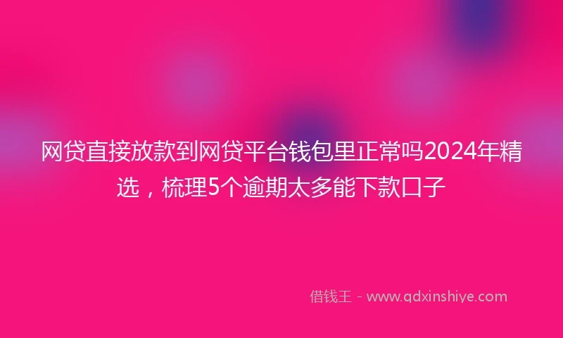 网贷直接放款到网贷平台钱包里正常吗2024年精选，梳理5个逾期太多能下款口子