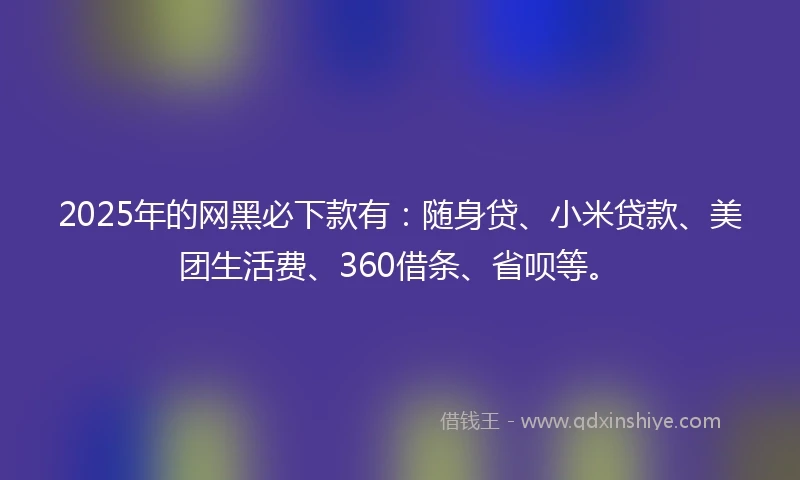 2025年的网黑必下款有：随身贷、小米贷款、美团生活费、360借条、省呗等。