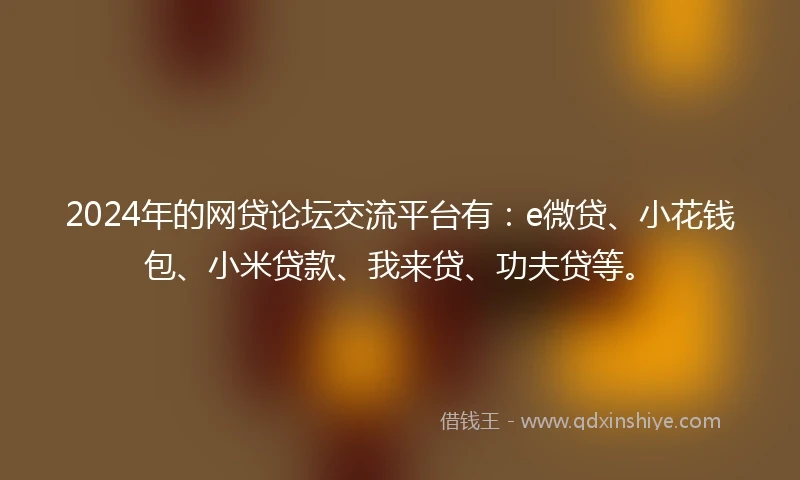 2024年的网贷论坛交流平台有：e微贷、小花钱包、小米贷款、我来贷、功夫贷等。